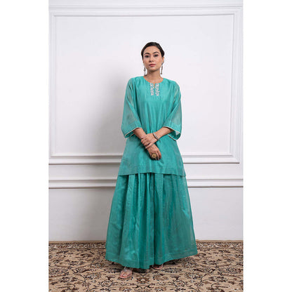 Vinusto Chanderi Handloom Blue Skirt with Short Kurta (Set of 2)