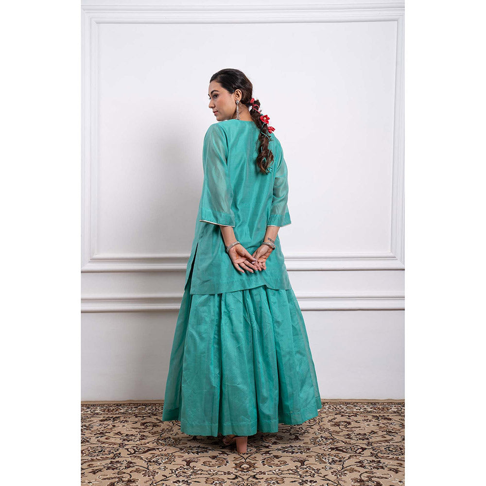 Vinusto Chanderi Handloom Blue Skirt with Short Kurta (Set of 2)