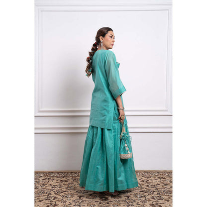 Vinusto Chanderi Handloom Blue Skirt with Short Kurta (Set of 2)