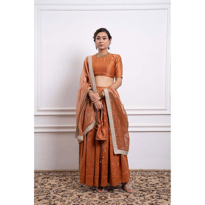 Vinusto Chanderi Handloom Embroidered Blouse with Lehenga and Dupatta (Set of 3)