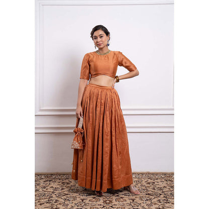 Vinusto Chanderi Handloom Embroidered Blouse with Lehenga and Dupatta (Set of 3)