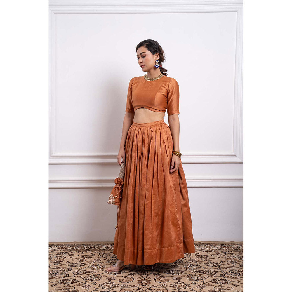 Vinusto Chanderi Handloom Embroidered Blouse with Lehenga and Dupatta (Set of 3)