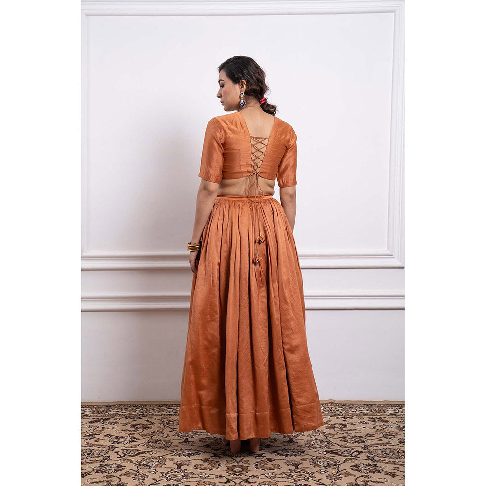 Vinusto Chanderi Handloom Embroidered Blouse with Lehenga and Dupatta (Set of 3)