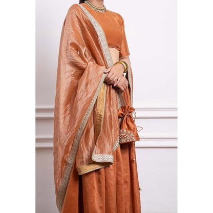 Vinusto Chanderi Handloom Embroidered Blouse with Lehenga and Dupatta (Set of 3)