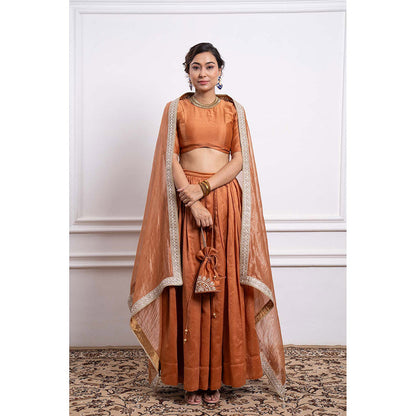 Vinusto Chanderi Handloom Embroidered Blouse with Lehenga and Dupatta (Set of 3)