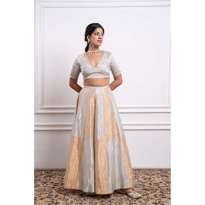 Vinusto Chanderi Embroidered Tissue Zari Blouse with Lehenga and Dupatta (Set of 3)