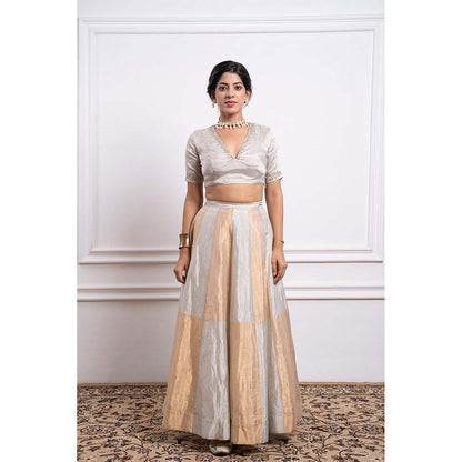 Vinusto Chanderi Embroidered Tissue Zari Blouse with Lehenga and Dupatta (Set of 3)