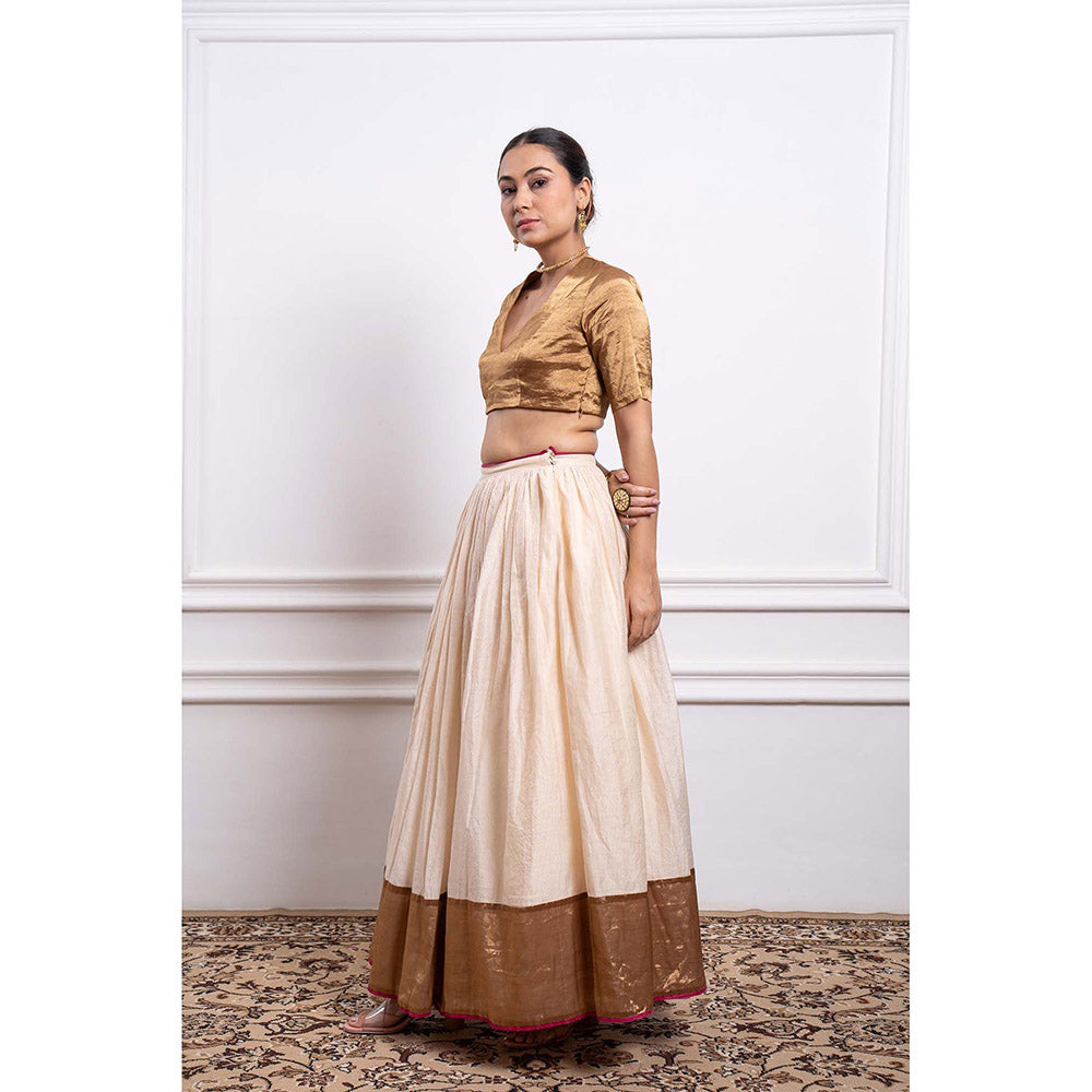 Vinusto Chanderi Embroidered Zari Blouse with Lehenga and Dupatta (Set of 3)