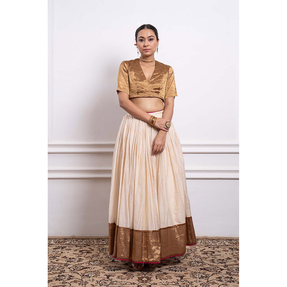 Vinusto Chanderi Embroidered Zari Blouse with Lehenga and Dupatta (Set of 3)
