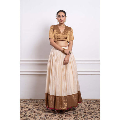 Vinusto Chanderi Embroidered Zari Blouse with Lehenga and Dupatta (Set of 3)
