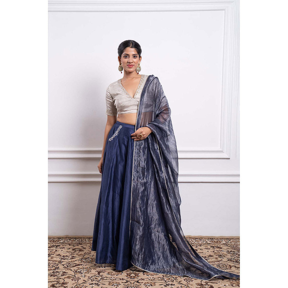 Vinusto Chanderi Embroidered Zari Blouse with Lehenga and Dupatta (Set of 3)