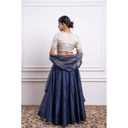Vinusto Chanderi Embroidered Zari Blouse with Lehenga and Dupatta (Set of 3)