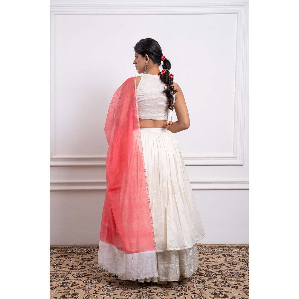 Vinusto Chanderi Embroidered Striped Blouse with Lehenga and Dupatta (Set of 3)