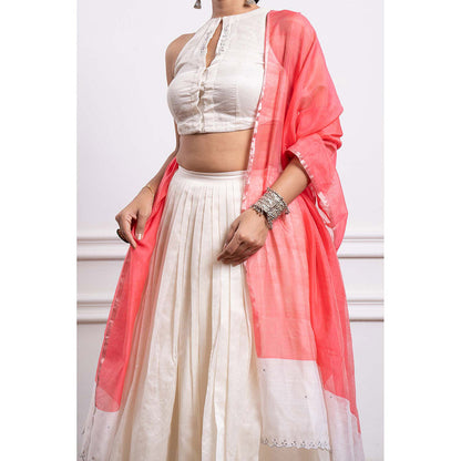 Vinusto Chanderi Embroidered Striped Blouse with Lehenga and Dupatta (Set of 3)