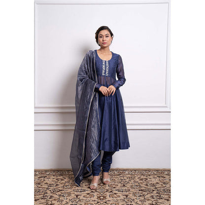 Vinusto Chanderi Embroidered Anarkali Kurta with Churidar and Dupatta (Set of 3)