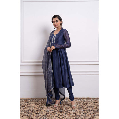 Vinusto Chanderi Embroidered Anarkali Kurta with Churidar and Dupatta (Set of 3)