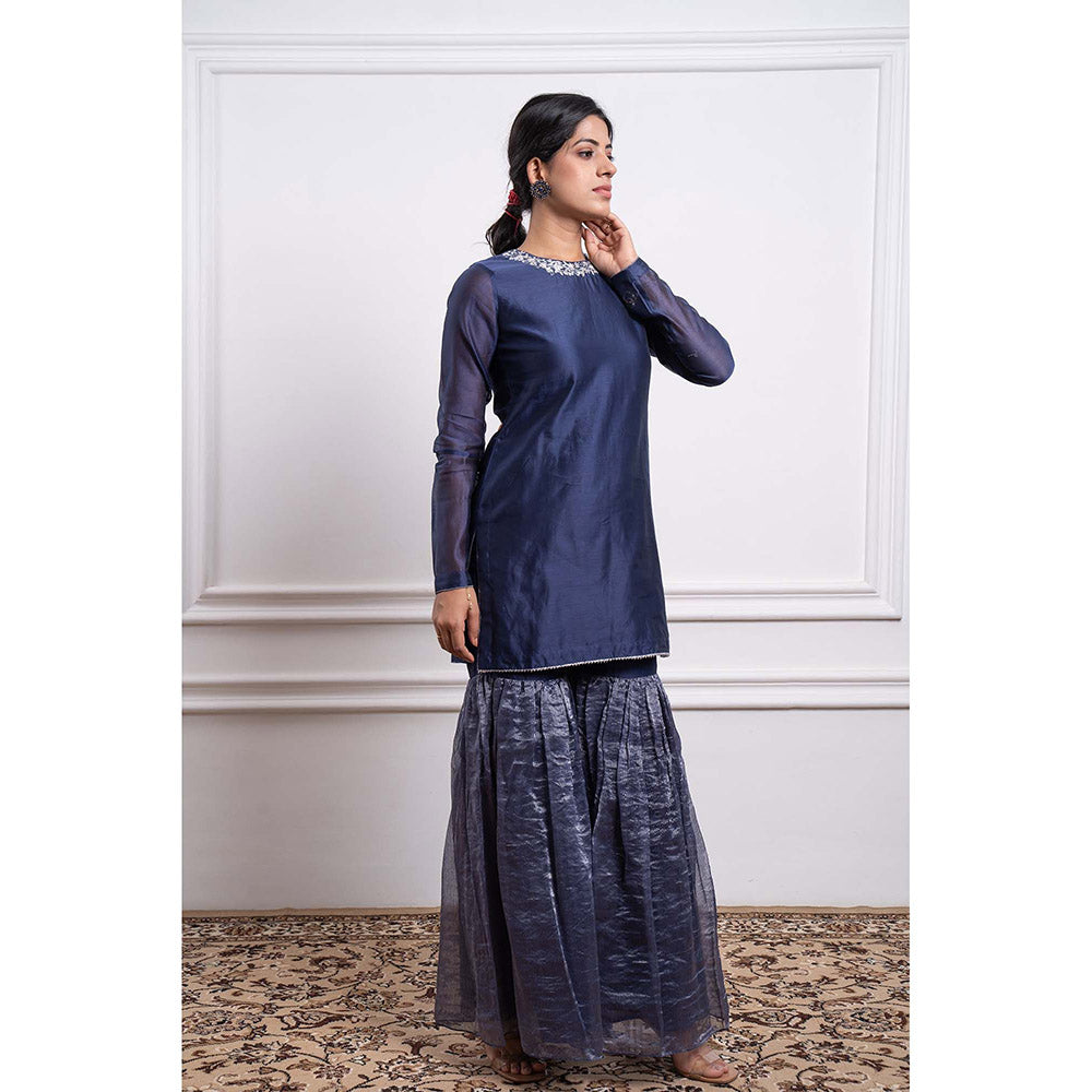 Vinusto Embroidered Zari Striped Chanderi Sharara with Kurta and Dupatta (Set of 3)