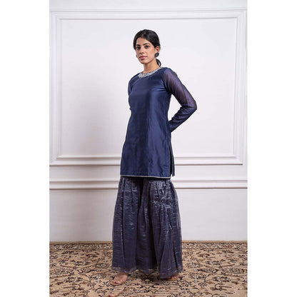 Vinusto Embroidered Zari Striped Chanderi Sharara with Kurta and Dupatta (Set of 3)