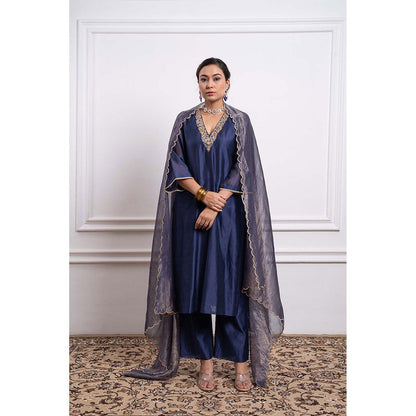 Vinusto Chanderi Zari Embroidered Kurta with Pant and Dupatta (Set of 3)