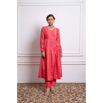 Vinusto Chanderi Handloom Embroidered Anarkali and Pant (Set of 2)