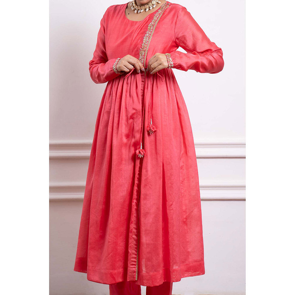 Vinusto Chanderi Handloom Embroidered Anarkali and Pant (Set of 2)