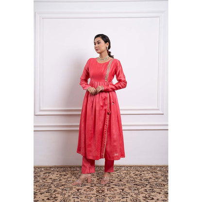 Vinusto Chanderi Handloom Embroidered Anarkali and Pant (Set of 2)