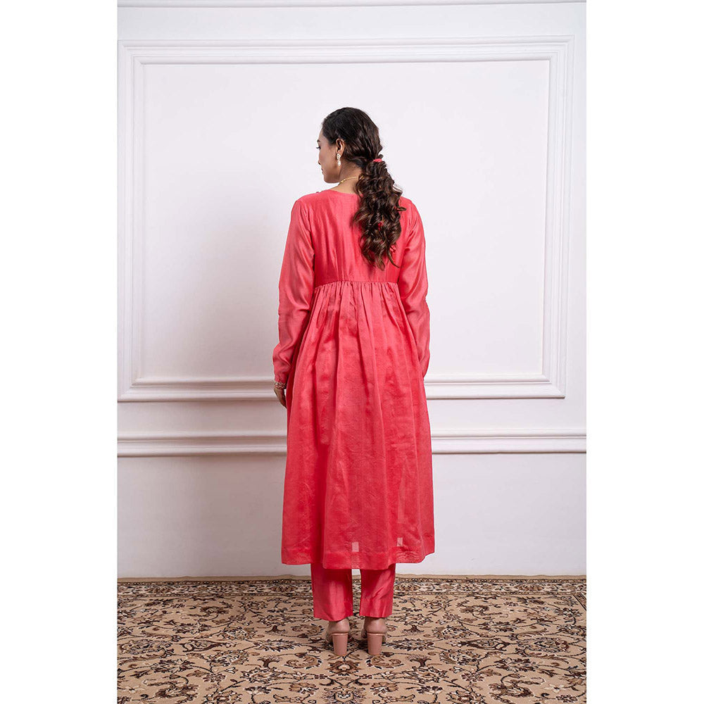 Vinusto Chanderi Handloom Embroidered Anarkali and Pant (Set of 2)