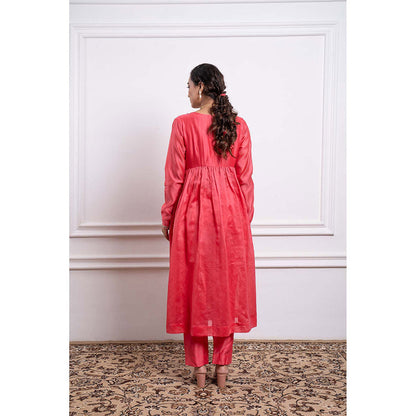 Vinusto Chanderi Handloom Embroidered Anarkali and Pant (Set of 2)