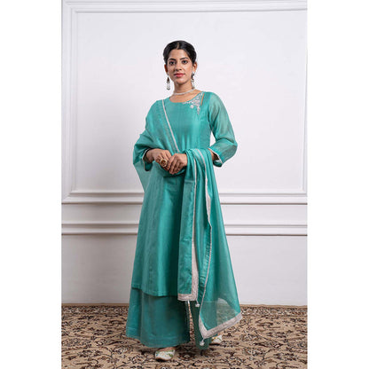 Vinusto Chanderi Handloom A-Line Kurta with Palazzo and Dupatta (Set of 3)