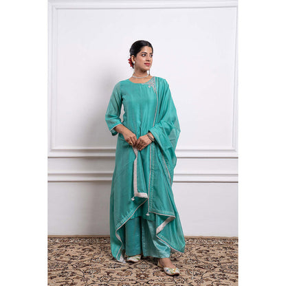 Vinusto Chanderi Handloom A-Line Kurta with Palazzo and Dupatta (Set of 3)