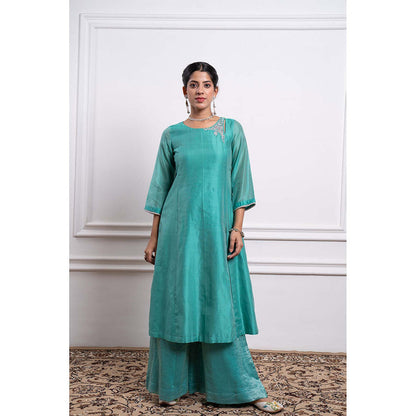 Vinusto Chanderi Handloom A-Line Kurta with Palazzo and Dupatta (Set of 3)