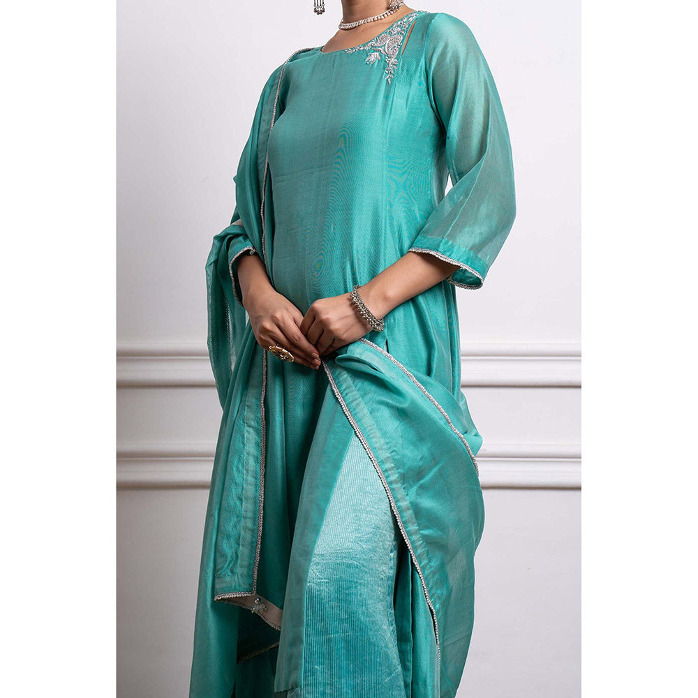 Vinusto Chanderi Handloom A-Line Kurta with Palazzo and Dupatta (Set of 3)