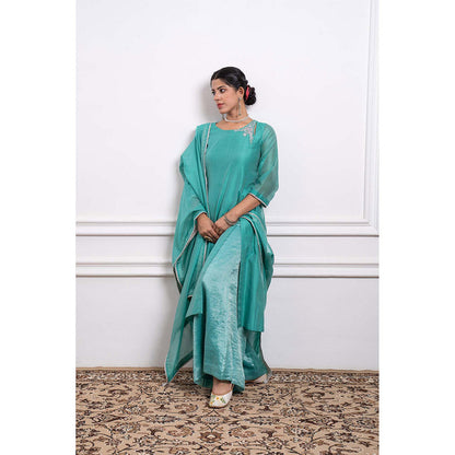 Vinusto Chanderi Handloom A-Line Kurta with Palazzo and Dupatta (Set of 3)