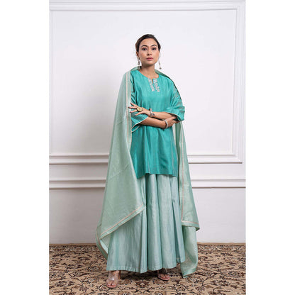 Vinusto Chanderi Embroidered Flared Palazzo with Kurta and Dupatta (Set of 3)