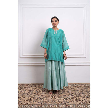 Vinusto Chanderi Embroidered Flared Palazzo with Kurta and Dupatta (Set of 3)