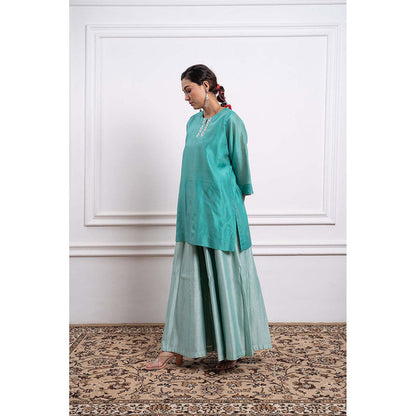 Vinusto Chanderi Embroidered Flared Palazzo with Kurta and Dupatta (Set of 3)