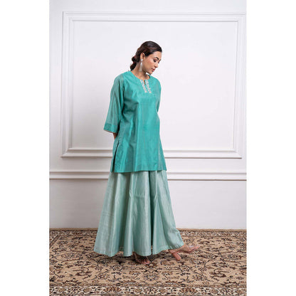 Vinusto Chanderi Embroidered Flared Palazzo with Kurta and Dupatta (Set of 3)