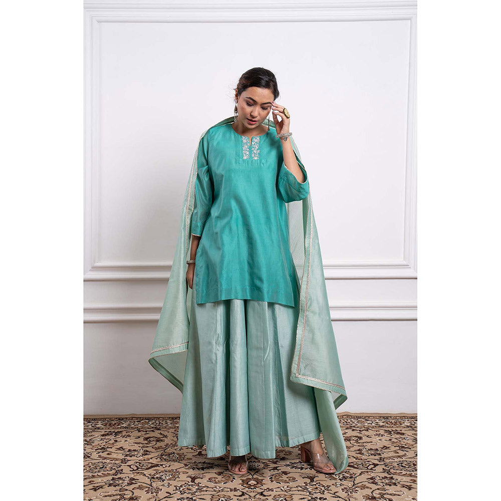 Vinusto Chanderi Embroidered Flared Palazzo with Kurta and Dupatta (Set of 3)