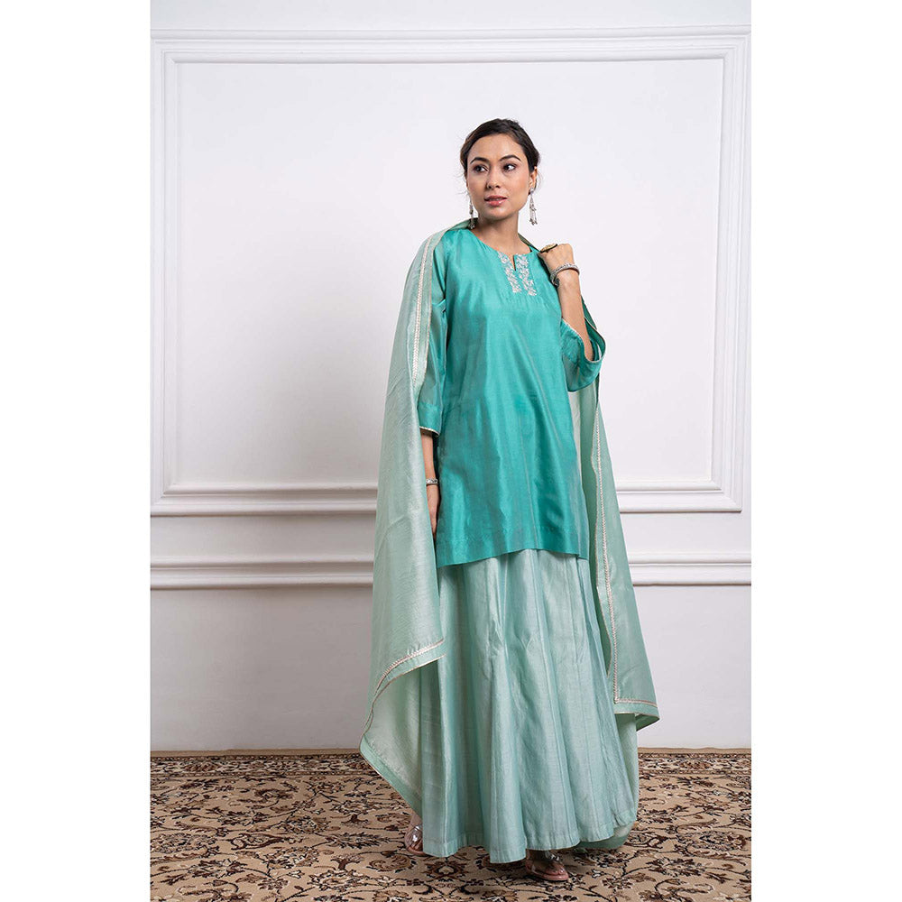 Vinusto Chanderi Embroidered Flared Palazzo with Kurta and Dupatta (Set of 3)