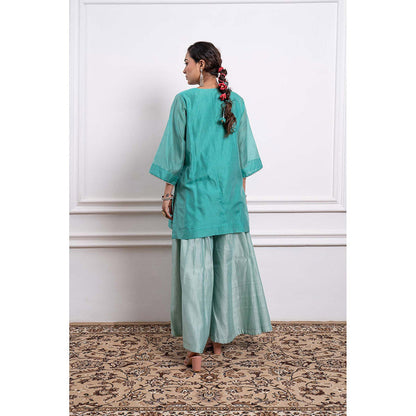 Vinusto Chanderi Embroidered Flared Palazzo with Kurta and Dupatta (Set of 3)