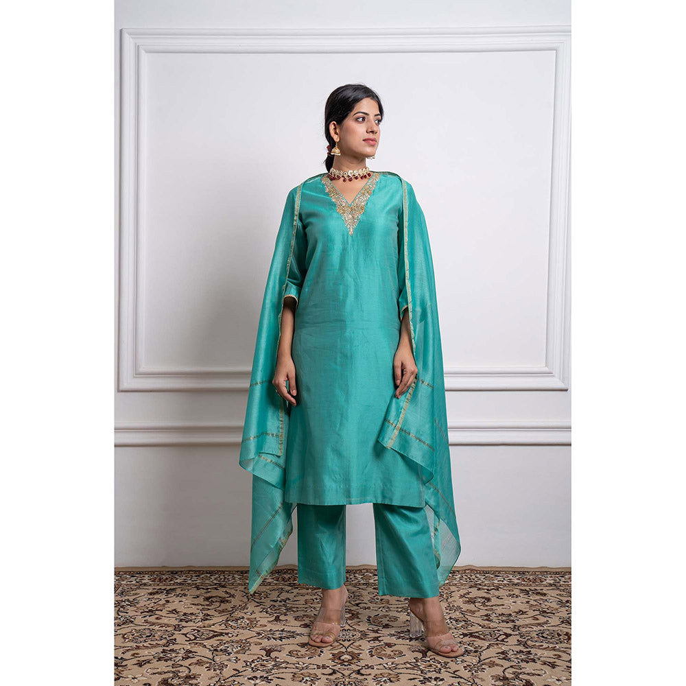 Vinusto Chanderi Handloom Embroidered Straight Kurta with Pant and Dupatta (Set of 3)