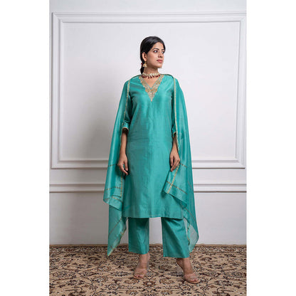 Vinusto Chanderi Handloom Embroidered Straight Kurta with Pant and Dupatta (Set of 3)