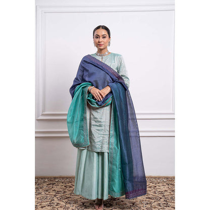 Vinusto Chanderi Handloom Kurta with Palazzo and Dupatta (Set of 3)