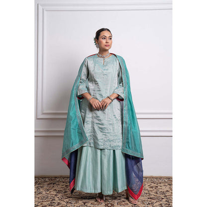 Vinusto Chanderi Handloom Kurta with Palazzo and Dupatta (Set of 3)