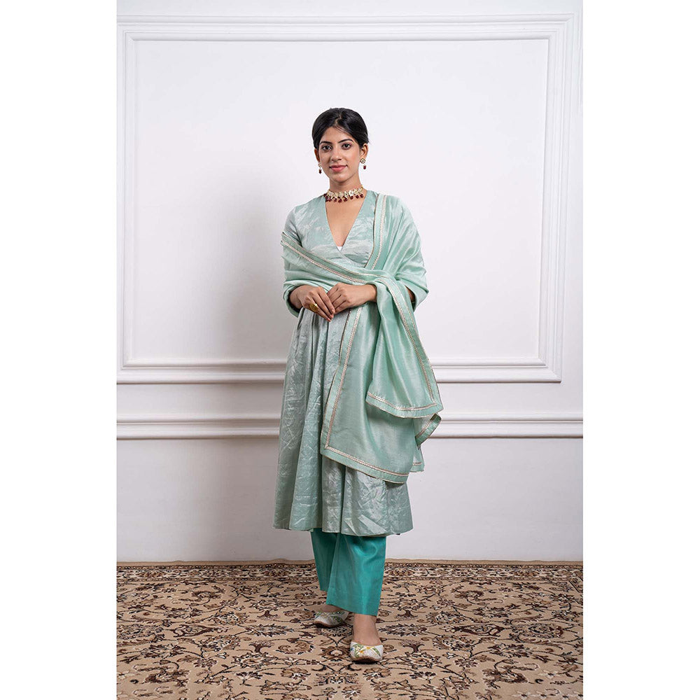 Vinusto Chanderi Handloom Lace Work Anarkali with Pant and Dupatta (Set of 3)