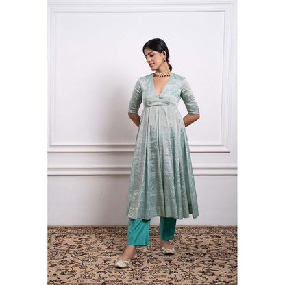 Vinusto Chanderi Handloom Lace Work Anarkali with Pant and Dupatta (Set of 3)