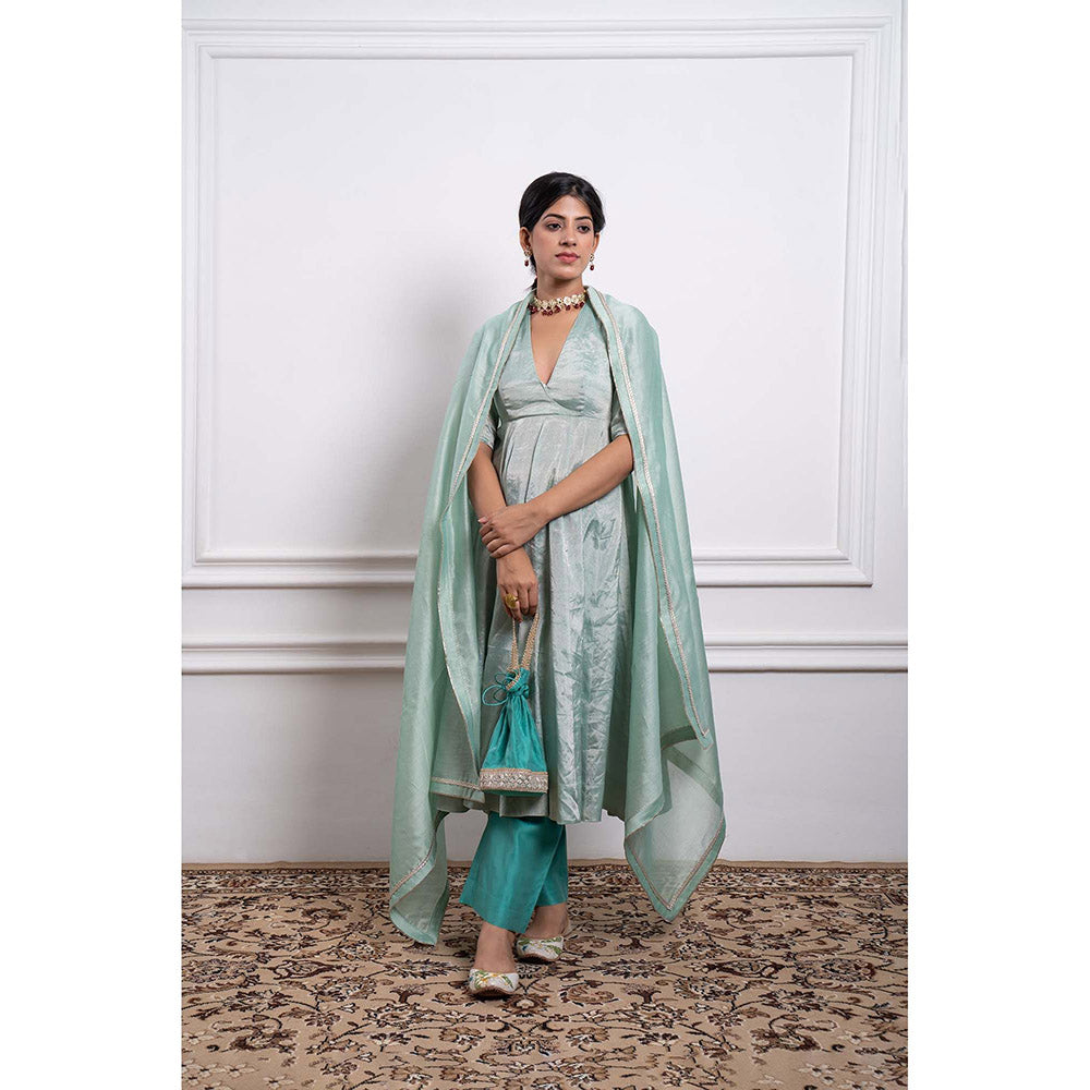 Vinusto Chanderi Handloom Lace Work Anarkali with Pant and Dupatta (Set of 3)