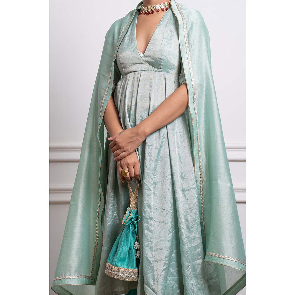 Vinusto Chanderi Handloom Lace Work Anarkali with Pant and Dupatta (Set of 3)