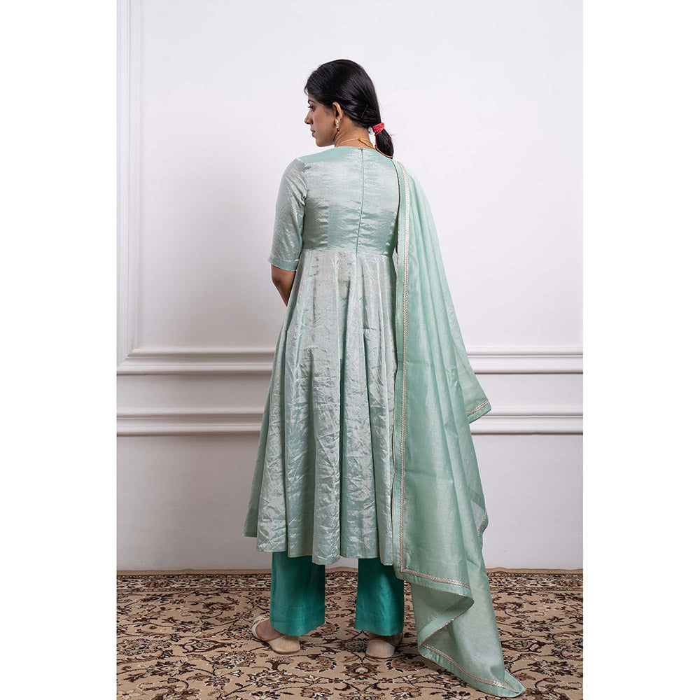 Vinusto Chanderi Handloom Lace Work Anarkali with Pant and Dupatta (Set of 3)