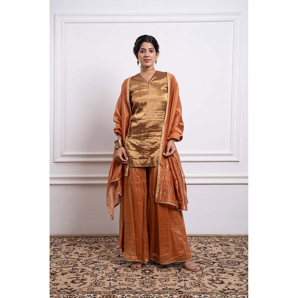 Vinusto Chanderi Handloom Zari Silk Striped Sharara with Kurta and Dupatta (Set of 3)